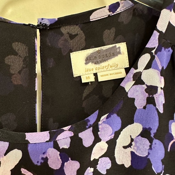 Kate Spade purple and black sleeveless blouse with ruffle trim.  Size M. - Picture 2 of 6